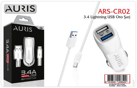 Auris CR02 3.4A Lightning Oto Şarj Cihaz + Kablo Set